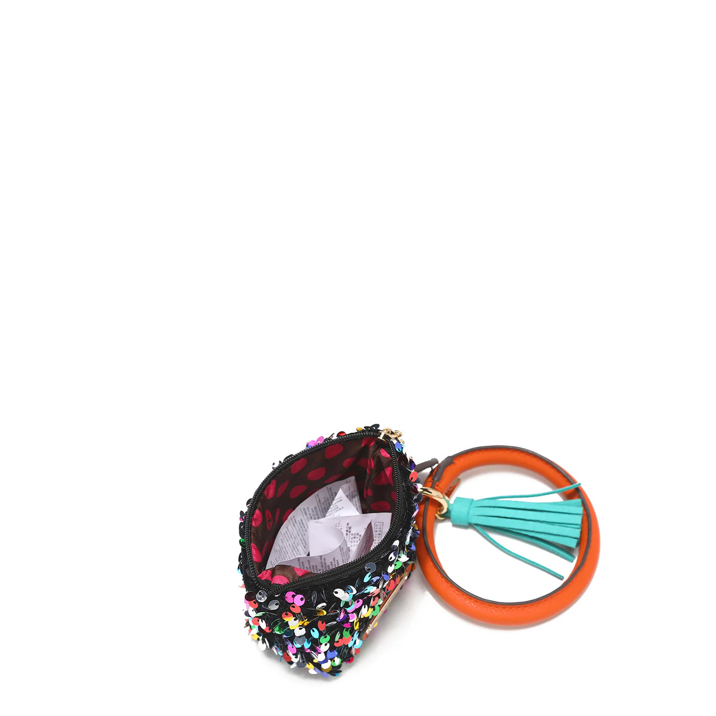 BRACELET WITH KEYRING AND SEQUIN PURSE