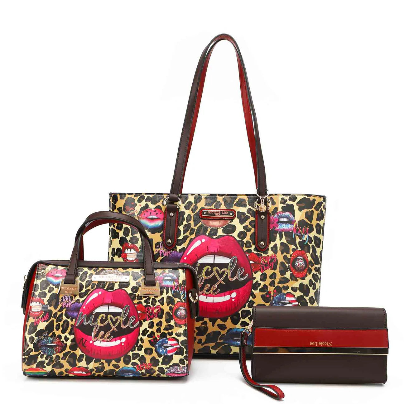 WILD LIPS 3-PIECE SET (SHOPPER, MINI BOSTON, CLUTCH)