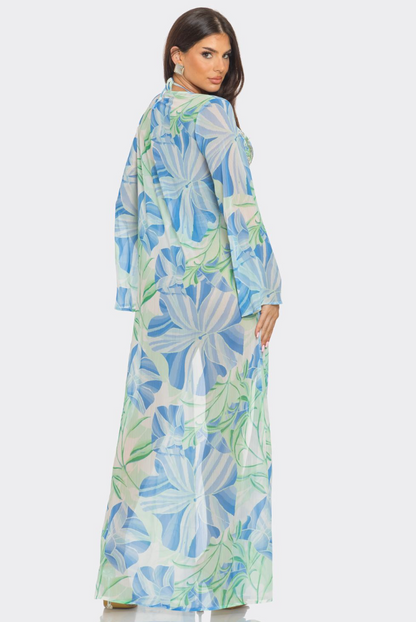 RHINESTONE FLORAL PRINT BIKINI SET W/ MATCHING COVER UP DUSTER